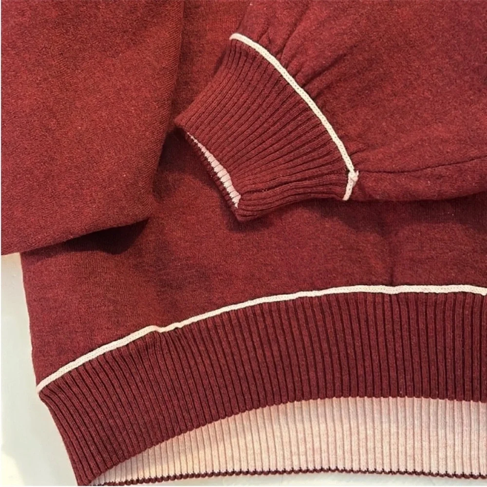 We The Free XSmall Sweatshirt Midnight Pullover in burgundy red with pink piping - Picture 7 of 10